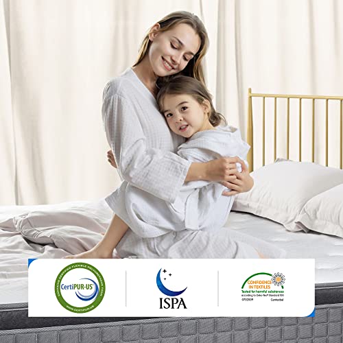 MICOOLS Queen Mattress,Hybrid Mattress in a Box Memory Foam Breathable Comfortable,Motion Isolation Individually Wrapped Coils,Euro Top Medium Firm Queen Size Mattress