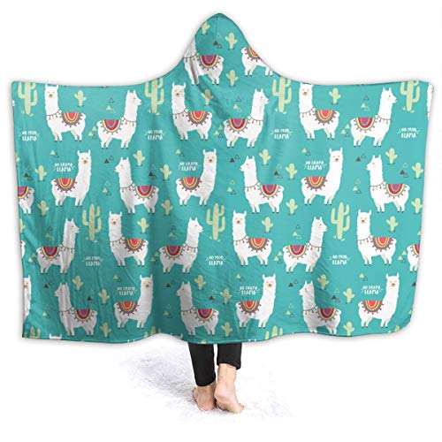 Alpaca No Prob-Llama and Cactus Hoodie Blanket Wearable Throw Blankets for Couch Blanket Hooded for Baby Kids Men Women