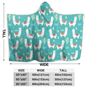 Alpaca No Prob-Llama and Cactus Hoodie Blanket Wearable Throw Blankets for Couch Blanket Hooded for Baby Kids Men Women