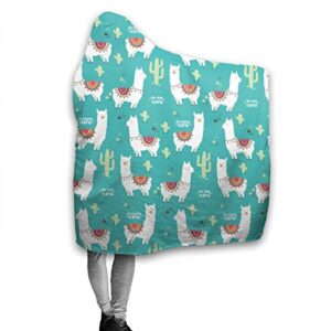 Alpaca No Prob-Llama and Cactus Hoodie Blanket Wearable Throw Blankets for Couch Blanket Hooded for Baby Kids Men Women