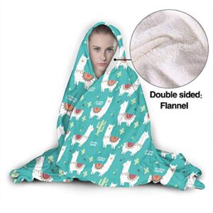 Alpaca No Prob-Llama and Cactus Hoodie Blanket Wearable Throw Blankets for Couch Blanket Hooded for Baby Kids Men Women