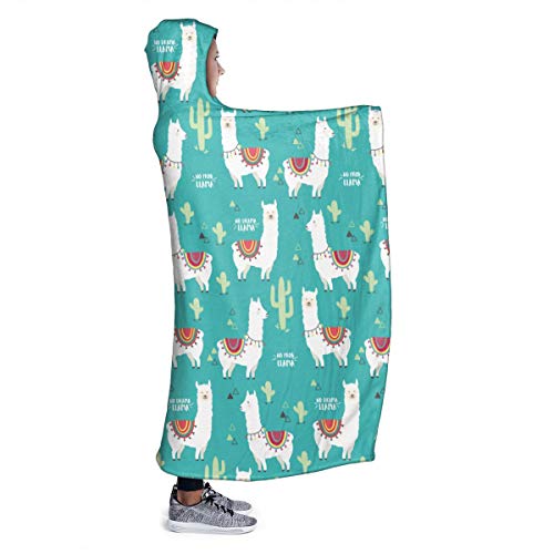 Alpaca No Prob-Llama and Cactus Hoodie Blanket Wearable Throw Blankets for Couch Blanket Hooded for Baby Kids Men Women