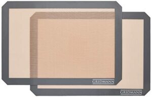 gridmann pro silicone baking mat - set of 2 non-stick half sheet (16-1/2" x 11-5/8") food safe tray pan liners