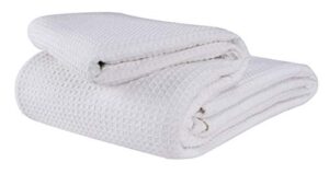 glamburg 100% cotton thermal blanket, breathable bed blanket queen size, soft waffle blanket, queen blanket, all season cotton blanket, white