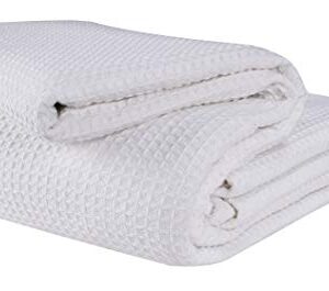 Glamburg 100% Cotton Thermal Blanket, Breathable Bed Blanket Queen Size, Soft Waffle Blanket, Queen Blanket, All Season Cotton Blanket, White