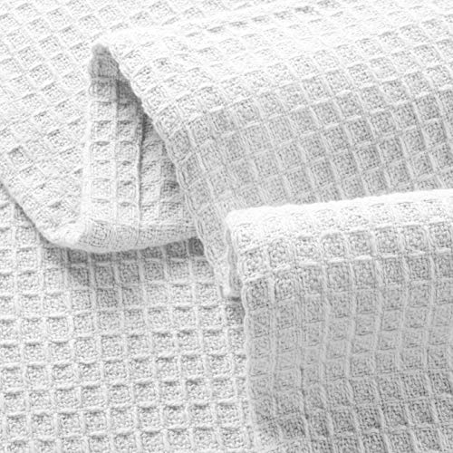 Glamburg 100% Cotton Thermal Blanket, Breathable Bed Blanket Queen Size, Soft Waffle Blanket, Queen Blanket, All Season Cotton Blanket, White