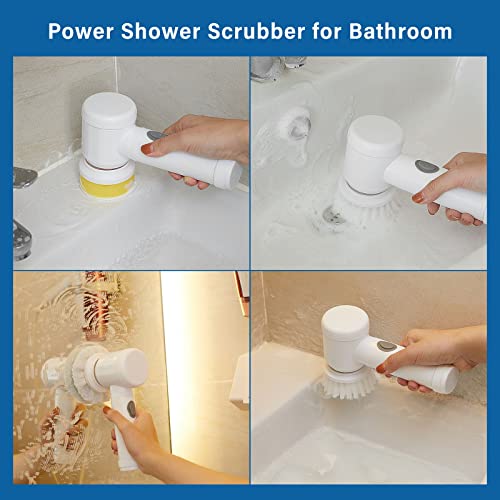 Electric Spin Scrubber,Electric Cleaning Brush with 3 Brush Heads,Cordless Portable Scrub Brush,Handheld Shower Scrubber Suitable for Bathroom/Tiles/Floor/Bathtub/Kitchen (White-1)