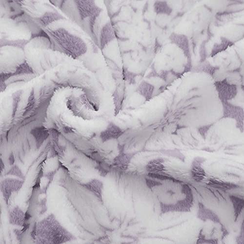 FY FIBER HOUSE Flannel Fleece Throw Blanket Super Soft Lightweight Microfiber with Flower Print for Couch, 50"X60", Lavender