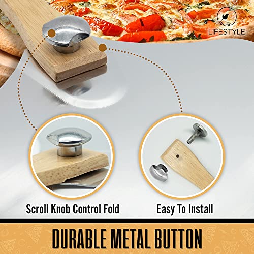 Ignite Lifestyle Pizza Peel Set - Pizza Spatula 12"x14" + Pizza Rocker Cutter + Pastry Brush - Aluminum Metal Pizza Peel 12 Inch w/Foldable Wood Handle for Easy Storage-Homemade for Pizza/Baking/Bread