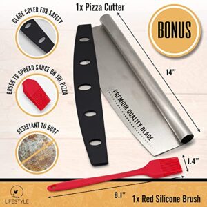 Ignite Lifestyle Pizza Peel Set - Pizza Spatula 12"x14" + Pizza Rocker Cutter + Pastry Brush - Aluminum Metal Pizza Peel 12 Inch w/Foldable Wood Handle for Easy Storage-Homemade for Pizza/Baking/Bread