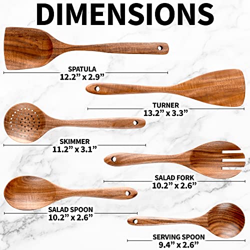 Zulay Kitchen 6 Piece Wooden Spoons for Cooking - Smooth Finish Teak Wooden Utensils for Cooking - Soft Comfortable Grip Wood Spoons for Cooking - Non-Stick Wooden Cooking Utensils - Wooden Spoon Sets