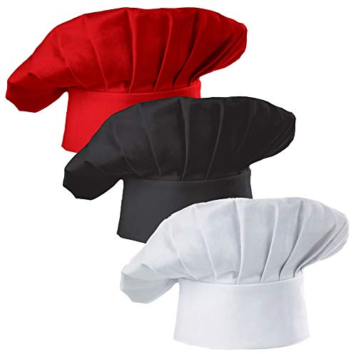 Hyzrz Set of 3 Pack Adult Chef Hat Adult Adjustable Elastic Baker Kitchen Cooking Chef Cap 3 Pieces (Multicolor)