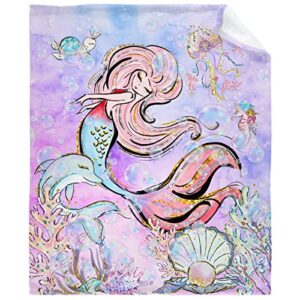 mermaid blanket 40"x50" extra small for pets toddler super soft blankets for livingroom, couch, sofa flannel lightweight throw to adults kids man woman