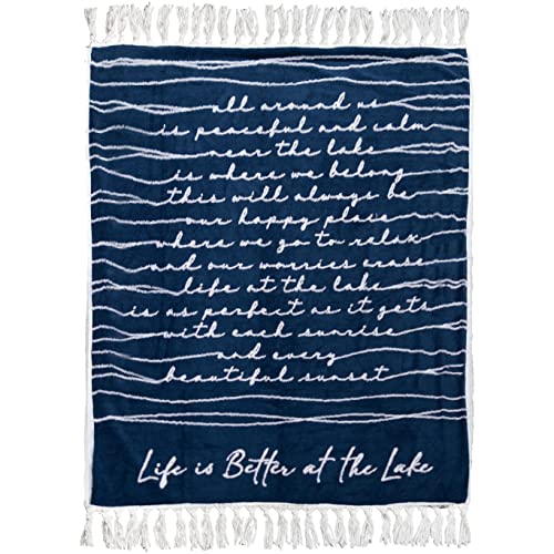 Pavilion - Life is Better at The Lake 50" x 60" Luxury Sherpa Tassel Raised Text Throw Blanket Housewarming Apartment Warming Cottage Lakehouse Gift - Threaded Together