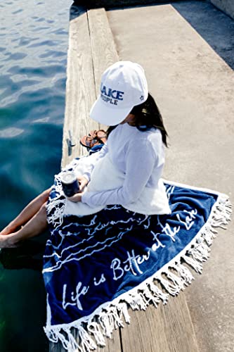 Pavilion - Life is Better at The Lake 50" x 60" Luxury Sherpa Tassel Raised Text Throw Blanket Housewarming Apartment Warming Cottage Lakehouse Gift - Threaded Together