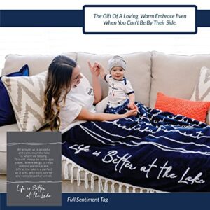 Pavilion - Life is Better at The Lake 50" x 60" Luxury Sherpa Tassel Raised Text Throw Blanket Housewarming Apartment Warming Cottage Lakehouse Gift - Threaded Together