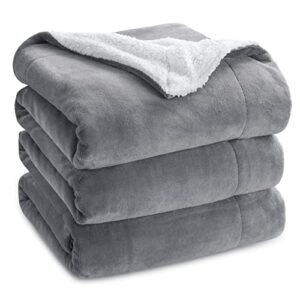 bedsure sherpa fleece queen size blankets for bed - thick and warm blankets for winter, soft and fuzzy blanket queen size, grey, 90x90 inches