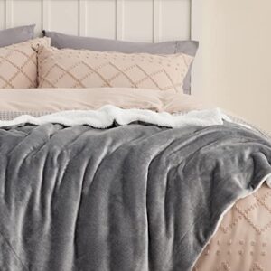 Bedsure Sherpa Fleece Queen Size Blankets for Bed - Thick and Warm Blankets for Winter, Soft and Fuzzy Blanket Queen Size, Grey, 90x90 Inches