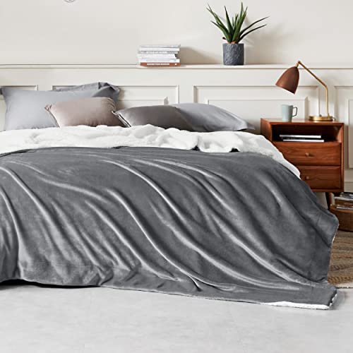 Bedsure Sherpa Fleece Queen Size Blankets for Bed - Thick and Warm Blankets for Winter, Soft and Fuzzy Blanket Queen Size, Grey, 90x90 Inches