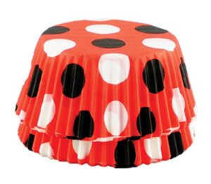 fox run polka dot disposable bake cups, 3 x 3 x 1.25 inches, red with black