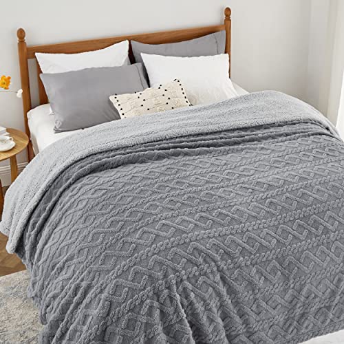 Bedsure Sherpa Queen Size Blanket for Bed - Fuzzy Soft Cozy Blanket Queen Size, Fleece Thick Warm Blanket for Winter, Grey, 90x90 Inches