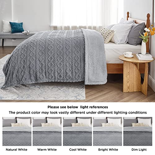 Bedsure Sherpa Queen Size Blanket for Bed - Fuzzy Soft Cozy Blanket Queen Size, Fleece Thick Warm Blanket for Winter, Grey, 90x90 Inches