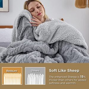 Bedsure Sherpa Queen Size Blanket for Bed - Fuzzy Soft Cozy Blanket Queen Size, Fleece Thick Warm Blanket for Winter, Grey, 90x90 Inches