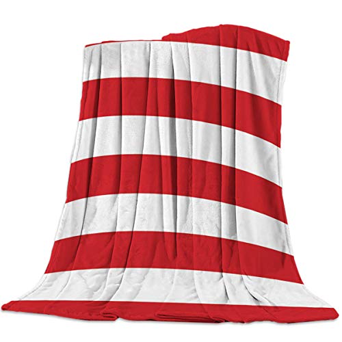 Christmas Throw Blanket Flannel Fleece Blanket Bold Stripe Pattern Red White Super Soft Warm Cozy Bed Couch Car Throw Blanket for Children Adult Travel All Reason 40x50inch