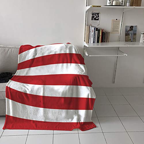 Christmas Throw Blanket Flannel Fleece Blanket Bold Stripe Pattern Red White Super Soft Warm Cozy Bed Couch Car Throw Blanket for Children Adult Travel All Reason 40x50inch