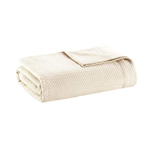 Madison Park 100% Egyptian Cotton Breathable Cozy Blanket, Premium Knit Luxury Bedding, All Season Lightweight Cover for Bed, Couch and Sofa, King(108"x90"), Ivory (MP51N-5173)