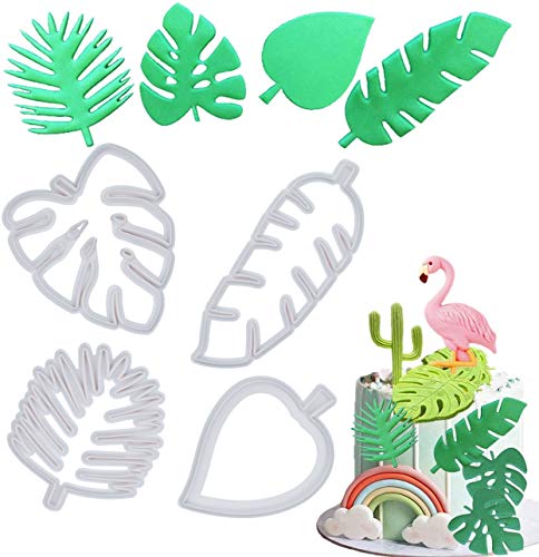 Mity rain Tropical Leaf Cookie Cutter - Hawaiian Palm Leaves Fondant Cutters Set for Gum Paste , Sugarcraft Candy, Luau Cake Decorating （4Pcs）