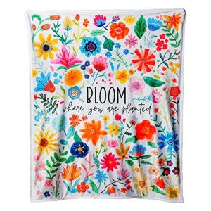 sherpa flannel throw blanket 50 x 60 - beautiful floral design with motivational message - soft, comfy, warm, durable 100% polyester for couch, bed, chair