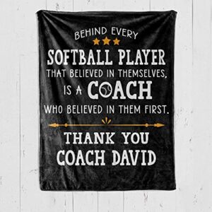 personalized softball coach gifts for men or women, softball coach appreciation gifts blanket, custom softball blanket for coach, thank you coach end of season gifts from softball team (multi 5)