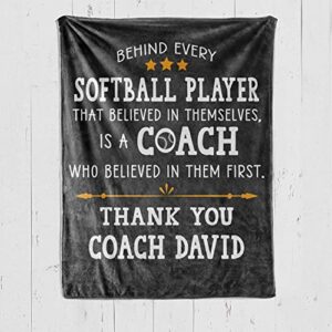 Personalized Softball Coach Gifts for Men Or Women, Softball Coach Appreciation Gifts Blanket, Custom Softball Blanket for Coach, Thank You Coach End of Season Gifts from Softball Team (Multi 5)