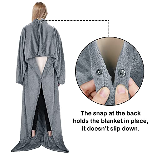 Wearable Fleece Blanket with Sleeves and Foot Pocket for Adult Women Men, Super Soft Cozy Microplush TV Blanket Throw Wrap Cover for Lounge Couch Reading Watching TV