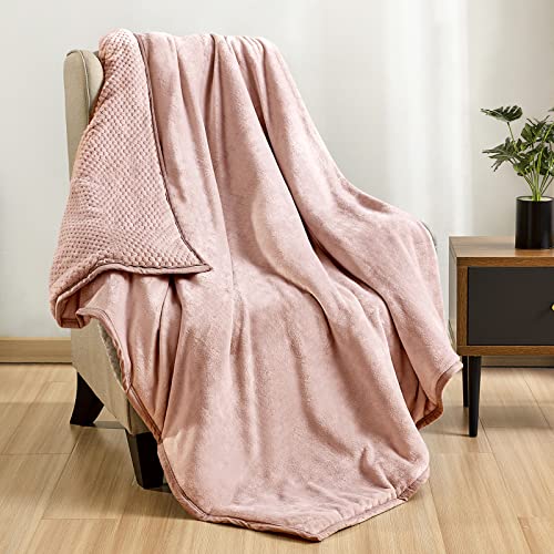 Mocaletto Luxury 3 Layers Fleece Throw Blanket,650 GSM Thick Decorative Warm Blanket Twin Size 60" x 80", Soft Velvet Winter Blanket for Sofa Couch Bed,Washable & Breathable,Pink