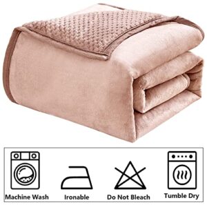 Mocaletto Luxury 3 Layers Fleece Throw Blanket,650 GSM Thick Decorative Warm Blanket Twin Size 60" x 80", Soft Velvet Winter Blanket for Sofa Couch Bed,Washable & Breathable,Pink