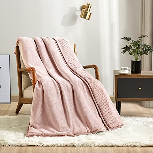 Mocaletto Luxury 3 Layers Fleece Throw Blanket,650 GSM Thick Decorative Warm Blanket Twin Size 60" x 80", Soft Velvet Winter Blanket for Sofa Couch Bed,Washable & Breathable,Pink