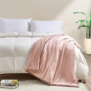 Mocaletto Luxury 3 Layers Fleece Throw Blanket,650 GSM Thick Decorative Warm Blanket Twin Size 60" x 80", Soft Velvet Winter Blanket for Sofa Couch Bed,Washable & Breathable,Pink