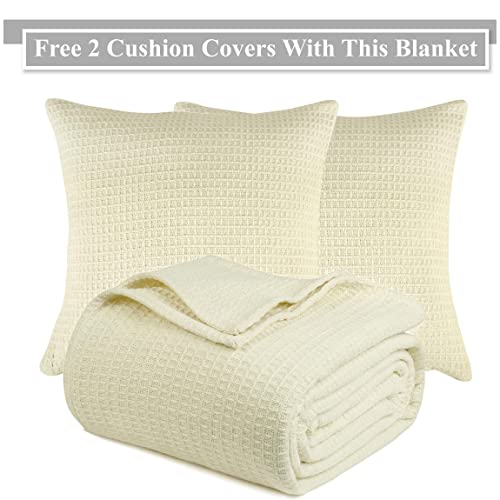 Tex Trend Luxury 100% Cotton Blanket - Soft Blanket for Bed, Sofa & Couch - Breathable Blanket for Summer - All Season Cotton Thermal Blanket (Ivory, Twin XL)