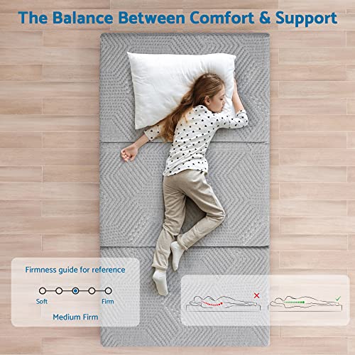 IULULU Folding Mattress, 4-Inch Single Size Tri-Fold Memory Foam Mattress Topper with Breathable & Washable Cover, Portable and Foldable Mattress for Floor, Guest Bed, Camping - CertiPUR-US Certified