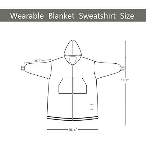 Wearable Blanket Hoodie, Oversized Blanket Sweatshirt for Men Women, Warm Thick Cozy Flannel Blanket with Zipper Large Pockets Grey