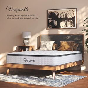 Vesgantti Full Size Mattress, 10 Inch Hybrid Full Mattress in a Box, Pillow Top Double Bed Mattress, Gel Memory Foam and Pocket Coils Innerspring Mattresses, Pressure Relief, Medium Firm Plush Feel