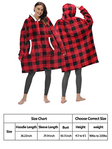 Fantaslook Wearable Blankets Quarter Zipper Blanket Hoodie Microfiber & Sherpa Oversized Sweatshirt for Women & Men（Checkered）