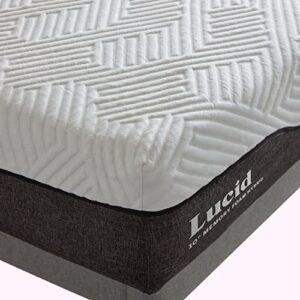 Lucid 10 Inch Hybrid Mattress – Bamboo Charcoal and Aloe Vera Infused- Memory Foam Mattress- Moisture Wicking – Odor Reducing