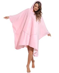 baleinehome oversized wearable blanket hoodie, thick sherpa fleece super warm blanket sweatshirt with buttons and giant pocket, for women and men (pink, button)