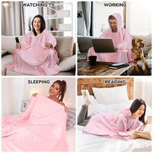 BALEINEHOME Oversized Wearable Blanket Hoodie, Thick Sherpa Fleece Super Warm Blanket Sweatshirt with Buttons and Giant Pocket, for Women and Men (Pink, Button)