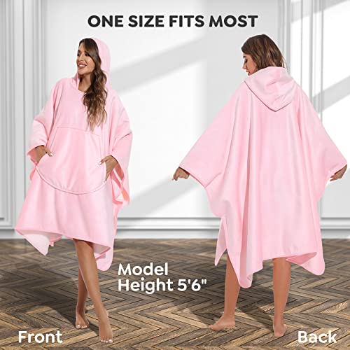 BALEINEHOME Oversized Wearable Blanket Hoodie, Thick Sherpa Fleece Super Warm Blanket Sweatshirt with Buttons and Giant Pocket, for Women and Men (Pink, Button)