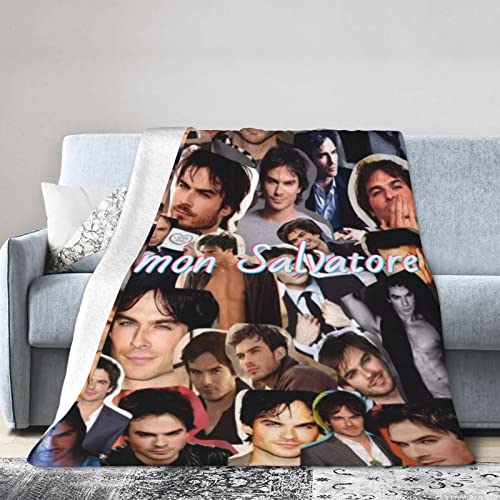 Gngtapestry Cute Ian Somerhalder Damon Throw Blanket Super Soft Flannel Air Conditioning Blanket for Halloween Christmas Daily Gift, Suitable for Sofa Bed Car in All Seasons,60×50inch, Black