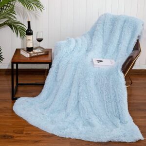 zareas soft throw blanket, 50" x 60" faux fur plush sherpa cozy blanket for couch, thick warm blankets for winter, fluffy christmas blanket, fuzzy comfy velvet blanket for bed sofa, ice blue